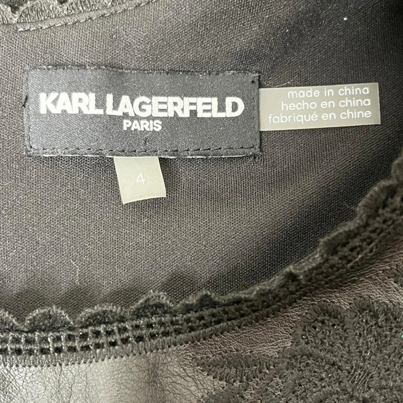 Karl Lagerfeld Black Sheath Dress with Leather Embroidery Size 4 - Picture 9 of 11